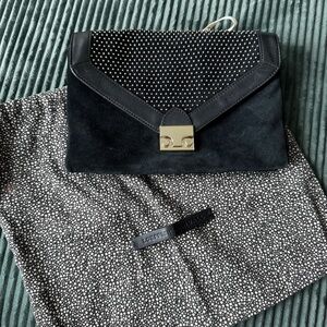 Loeffler Randall Black Suede Studded Leather Envelope Clutch with dustbag